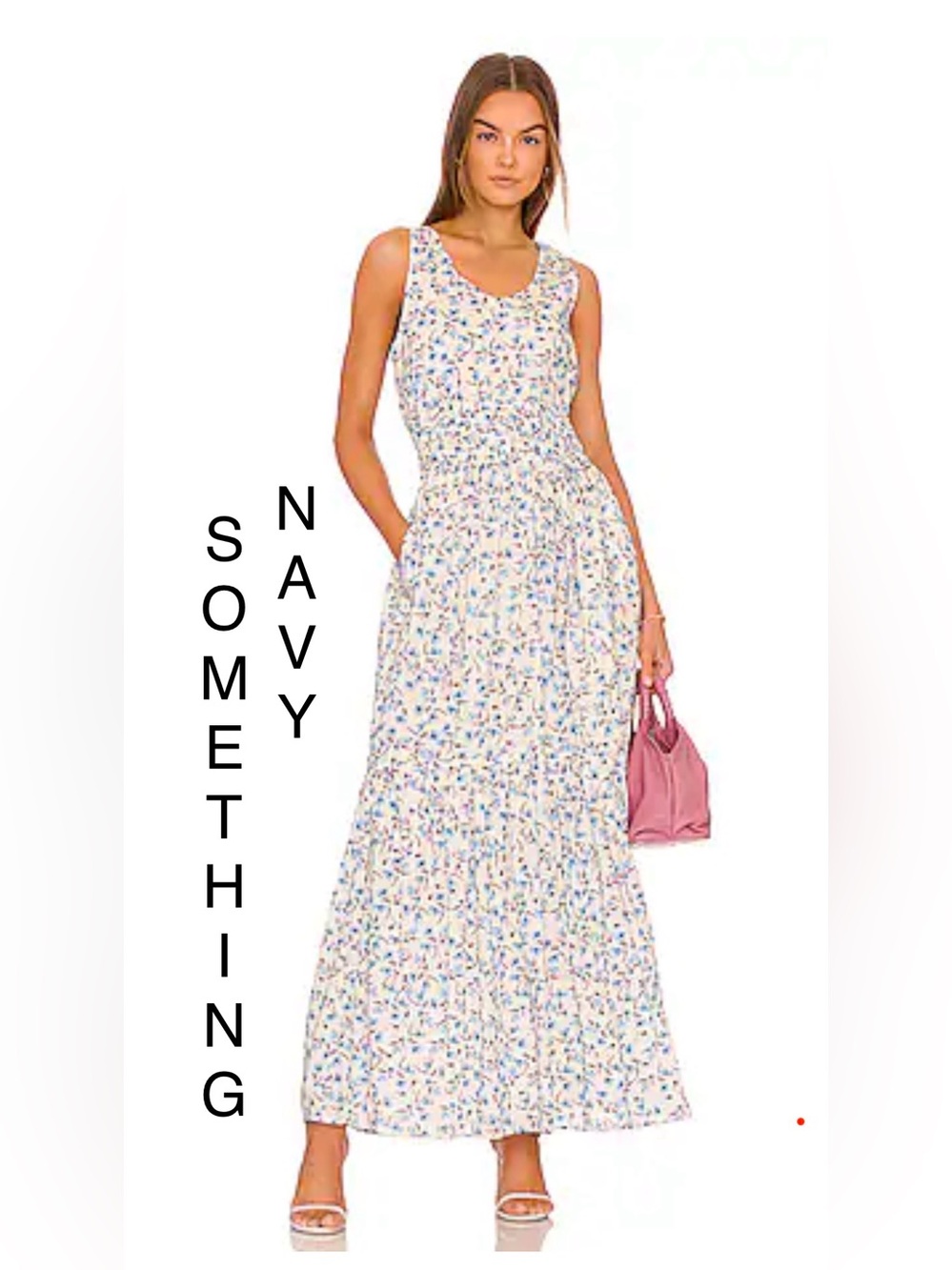 Something Navy Floral Tiered Maxi Dress in Cream Multi, Lined, XSmall, NWT
